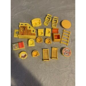 18‎ VTG Fisher Price Yellow Furniture Little People Stove Stairs Grill Beds